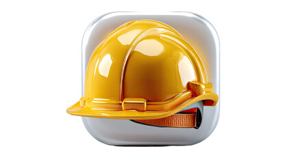 Fototapeta premium Safety Gear Emblem: A vivid close-up captures a bright yellow hard hat, emblem of safety and diligence, set against a modern, minimalistic backdrop, ready to ensure that safety first.