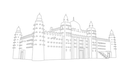Outline drawing of a traditional African mosque.
