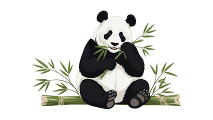 Happy giant panda eating bamboo on white background illustration. © Dodol Creative Stock
