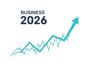 Teal line graph with upward arrow and business 2026 text on transparent background