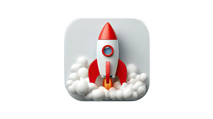 Rocket Launch Icon: A sleek rocket design rises with billowing smoke from a launching pad, this image symbolizes breakthrough