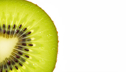 Macro  Fresh Green Kiwi Slice on White Background