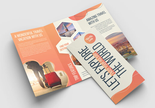 Travel Trifold Brochure Layout with Orange Gradient Accents