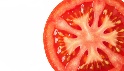 Macro Sliced Tomato Texture with Seeds on White Background