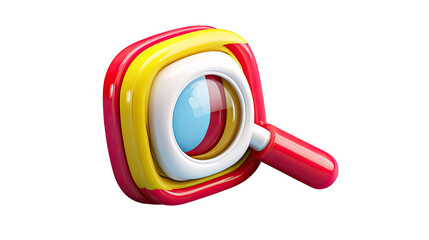 Zooming in on Spain: A vibrant illustration showcasing a magnifying glass adorned with the colors of the Spanish flag, symbolizing discovery and exploration of the nation.