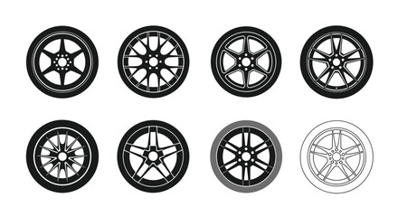 Variety of automotive wheel designs presented as a striking silhouette © Jesmin
