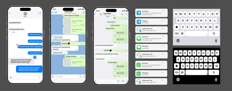 Telegram, iMessage, and WhatsApp Meta UI Template 2026 Update. Modern social media messaging app interfaces for design previews and mobile mockups.