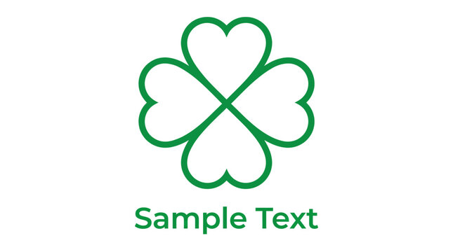 Green four-leaf clover logo featuring white negative space and sample text, ideal for nature, luck, and growth branding.