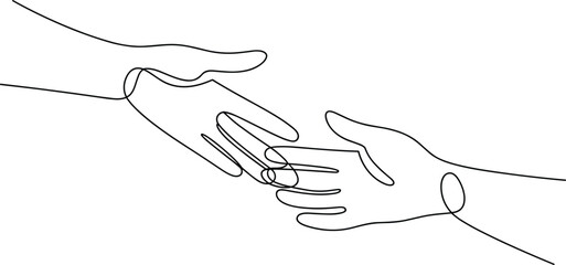 Obraz premium Two Hands Reaching Together One Line Drawing Minimalist Connection Concept Stock Graphic