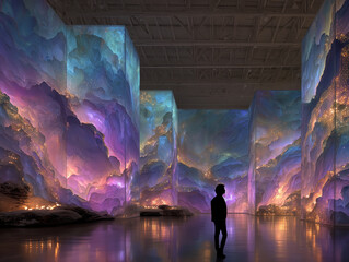 プロジェクションの没入美術館もしくはパフォーマンスの舞台