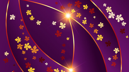 Fototapeta premium Beautiful purple art background with golden lines and leaves. An excellent illustration for advertising, posters, postcards, business cards, corporate attributes and your other projects. 