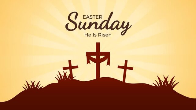 Easter Sunday He Is Risen with Three Crosses, Christian Religious Background