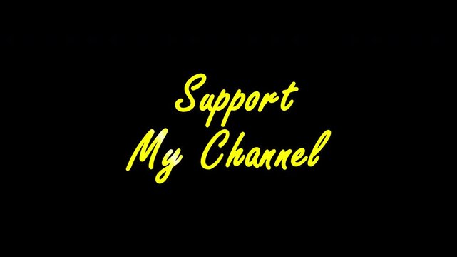 Support my channel One line continuous animated typography intro outro animation video, hand drawn calligraphy monoline lettering vintage text gold color. 4K video