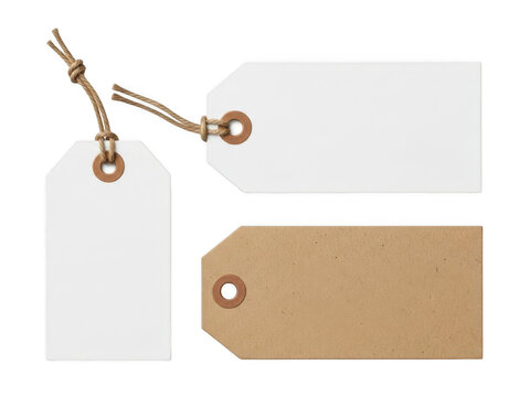 Two paper tags hanging, isolated on transparent background