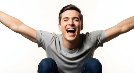 Overjoyed Man Laughing with Arms Outstretched