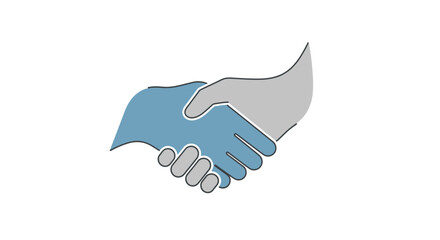 Fototapeta premium Two Hands Shaking in Blue and Gray Outline on Isolated White Background
