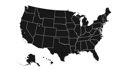 Political Map of the United States of America with State Borders on Isolated White Background