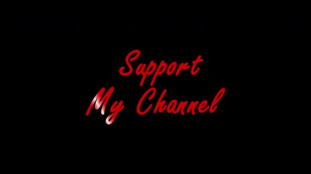 Support my channel One line continuous animated typography intro outro animation video, hand drawn calligraphy monoline lettering vintage text red color. 4K video
