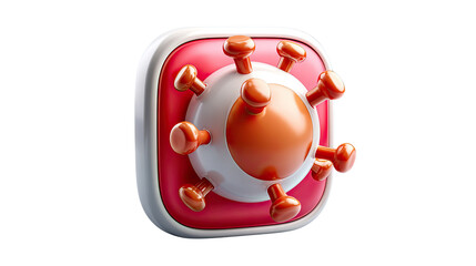 Digital Illustration of Novel Virus: A digitally rendered image, a visual representation of a virus, its spikes, and body are highlighted against a colored square background.