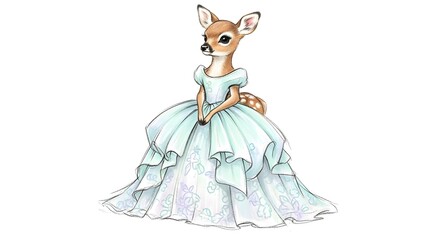 Elegant Deer in a Ballgown Illustration