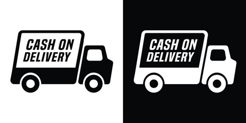 Delivery service truck icon. Professional black and white vector of a commercial transport van for logistics and shipping services.