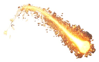Fiery Meteor Trail with Debris on White Background