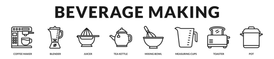 Beverage preparation essentials supporting brewing, blending, and refreshing drink creation for modern households. in Lineal Icon Style