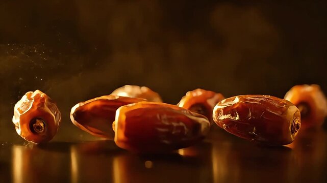 Dates Fruit Falling Slow Motion Dark Background Food Video