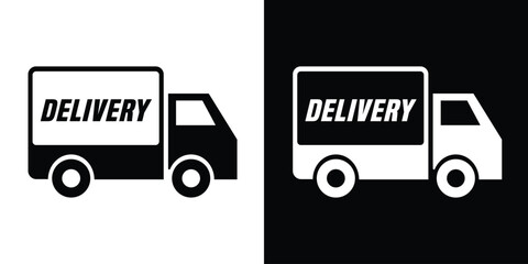 Delivery service truck icon. Professional black and white vector of a commercial transport van for logistics and shipping services.