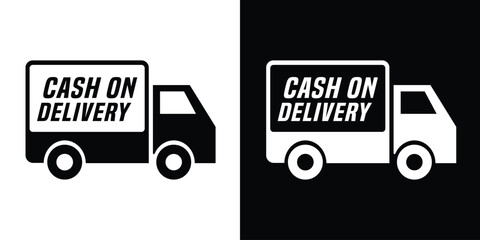 Delivery service truck icon. Professional black and white vector of a commercial transport van for logistics and shipping services.