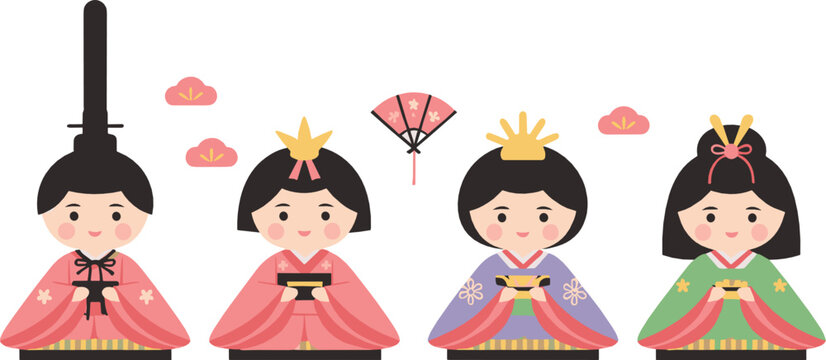Cute traditional Korean princess characters in colorful hanbok representing royal heritage, cultural festival, and historical costume illustrated in flat vector style