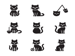 Adorable cat toys silhouette with creative feline play concept © Saad