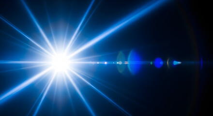 Obraz premium Vibrant blue light beam radiating from a central source with dark background