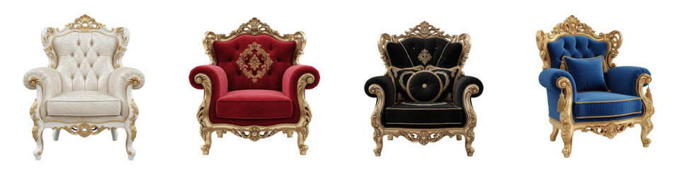 Luxury Royal Armchair Set Baroque Style Gold Carved Wood Frame Velvet Upholstery Elegant Wingback Accent Chairs Classic Victorian Furniture White Red Black Blue Tufted Seating