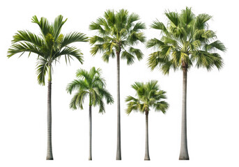 Obraz premium Tropical palm trees isolated against a transparent background, vibrant green foliage. isolated on transparent background