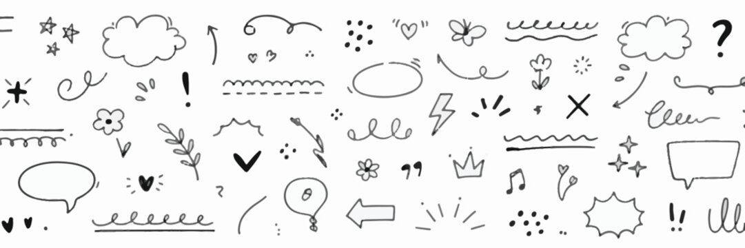 Black and White Hand Drawn Doodle Elements and Symbols Collection sketch drawing