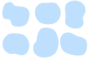 水色のふわふわ有機的シェイプ6種セット（抽象図形・切り抜き素材）
