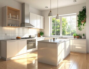 modern kitchen in modern house modern living room with sofa 