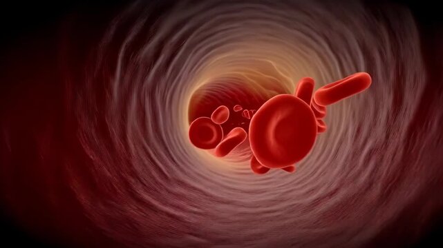 Blood flows through a vein, view from the inside