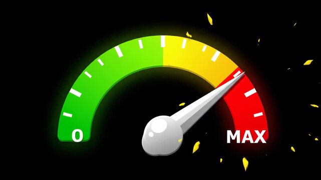Animated speedometer sequence showing various levels from minimum to maximum efficiency