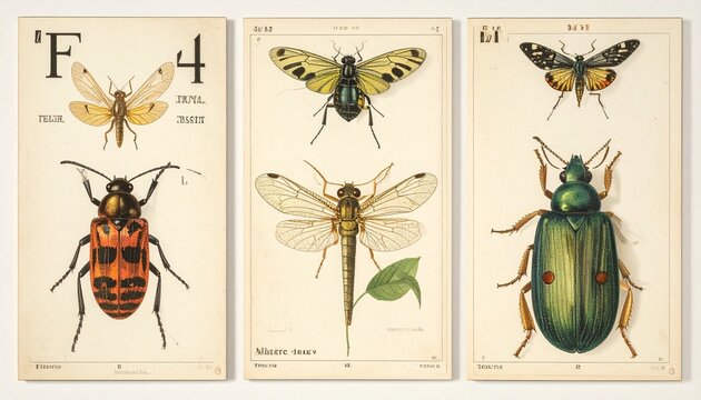 Vintage Insect Illustrations - A Detailed Study of Various Bug Species.