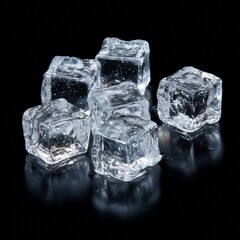 Obraz premium Clear Ice Cubes on Black Background - Close-Up Reflection