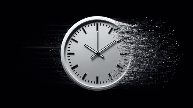 Abstract Representation of Time with Clock Hands Moving Rapidly Against a Dark Background