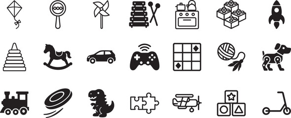 Toys line icon set. Editable outline vector symbols for kids, playtime and childhood design. © MDSHAHIN