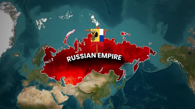 Animated Map of Russian Empire Territory with Glowing Border Highlight on Satellite Background