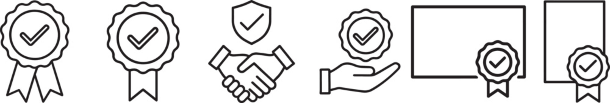 Verification approved line icon set. Editable outline vector symbols for security and validation.