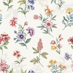 Fototapeta premium Bold Botanical Floral Design with Bright Spring Flowers for Textiles