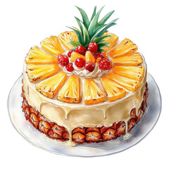 Tropical Fruit Cake with Glaze and Fresh Fruits