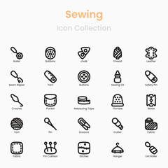 Fototapeta premium Vector sewing icon set with needle thread scissors and sewing tools