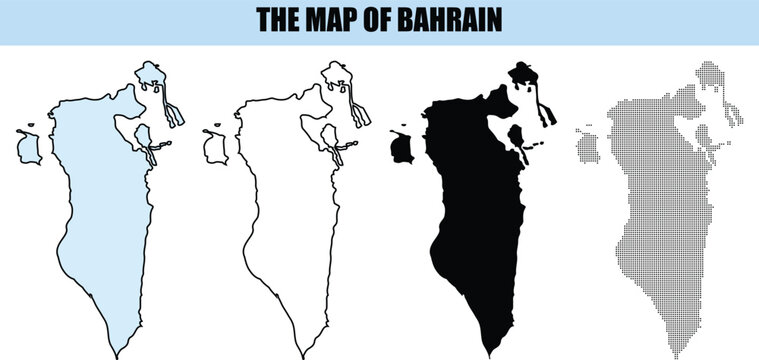 Bahrain Map Outline Collection: Solid Black Dotted and Filled Vector Shapes